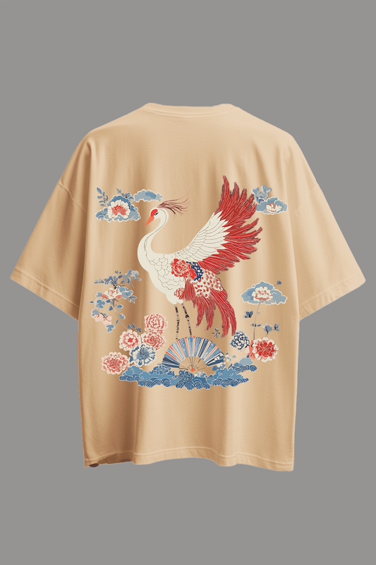 Oversized Crane Floral Nihonga  T-Shirt