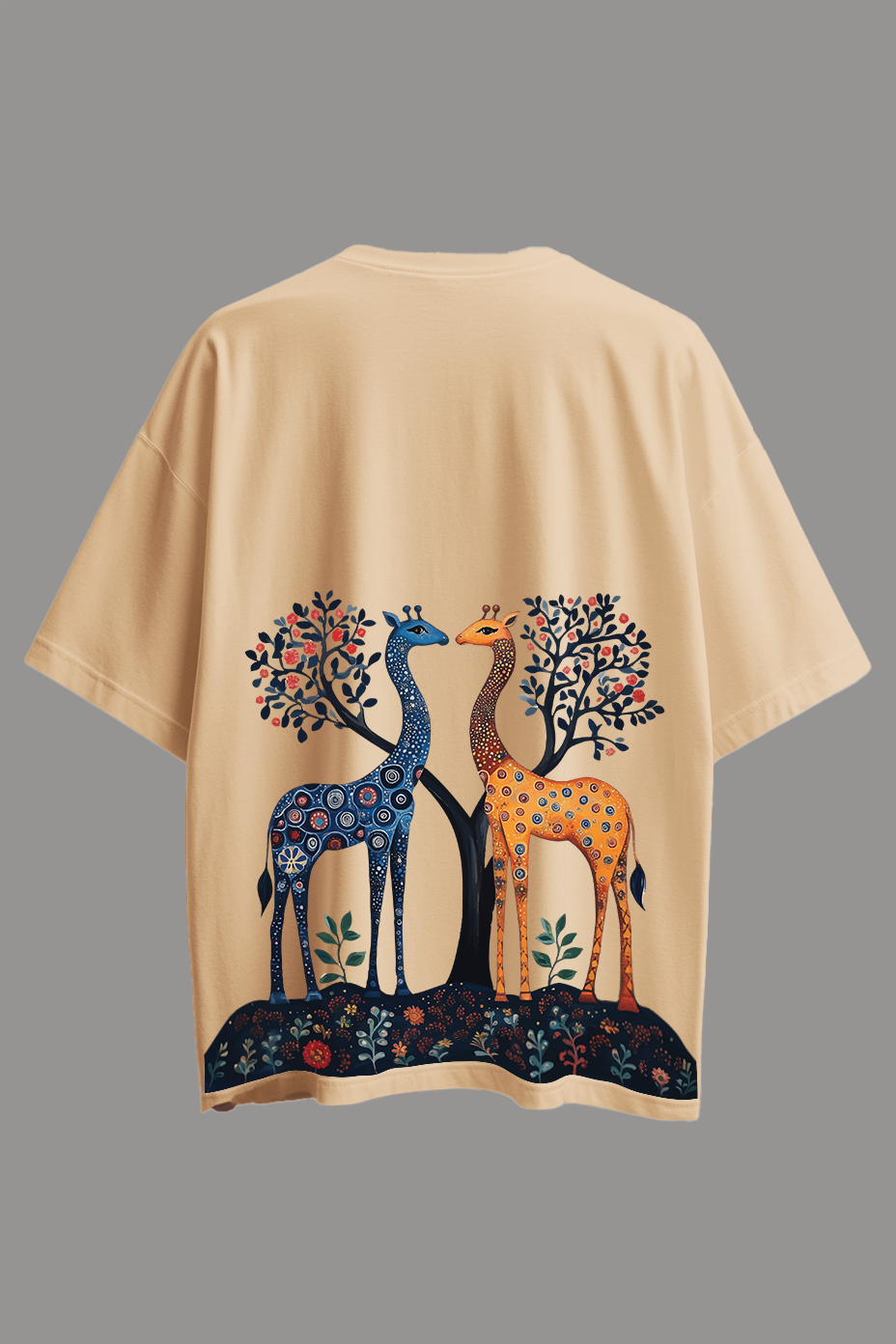 Oversized Gond Art T-Shirt – Giraffe Dreams