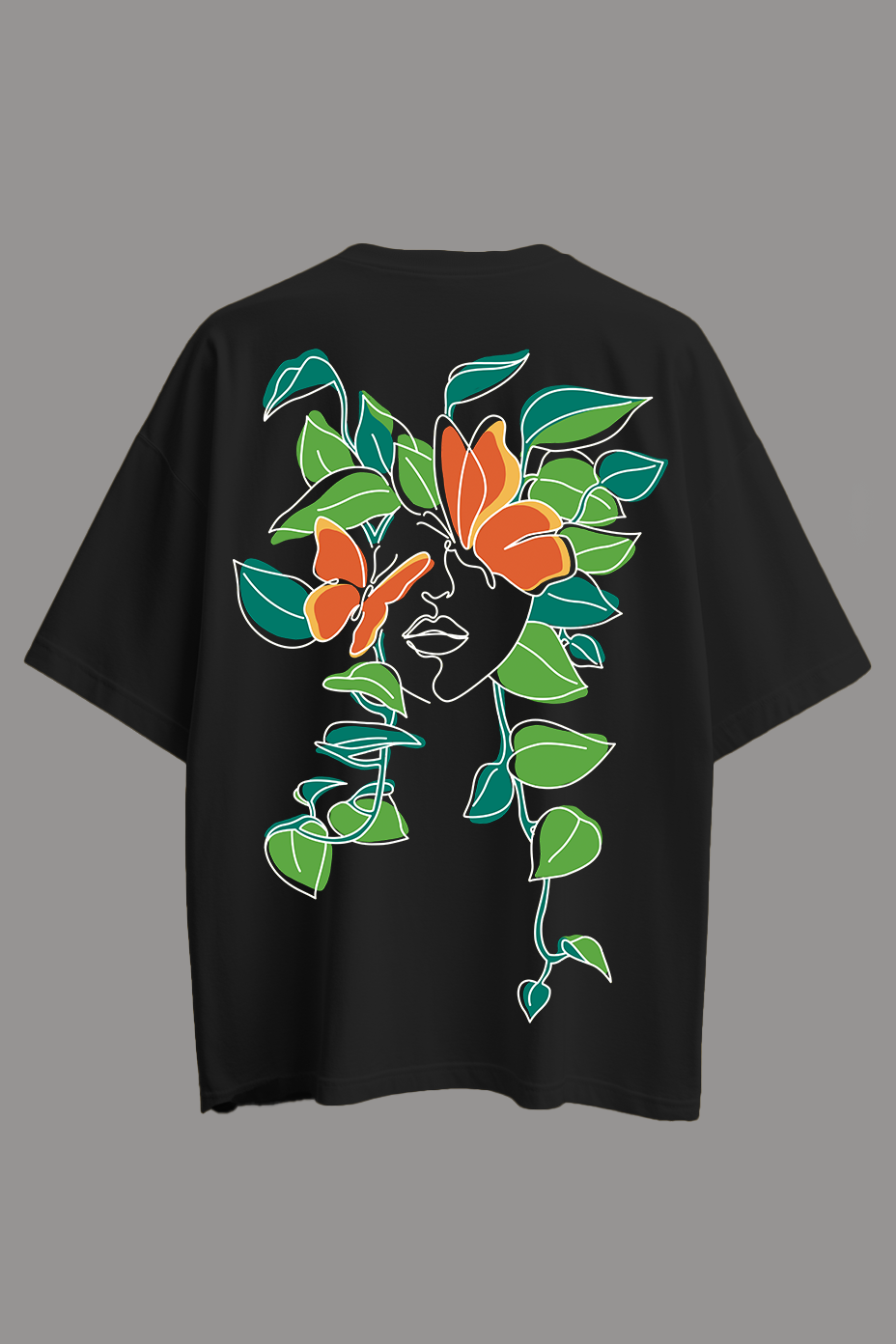 Oversized Nature Graphic T-Shirt - Butterfly Blossom