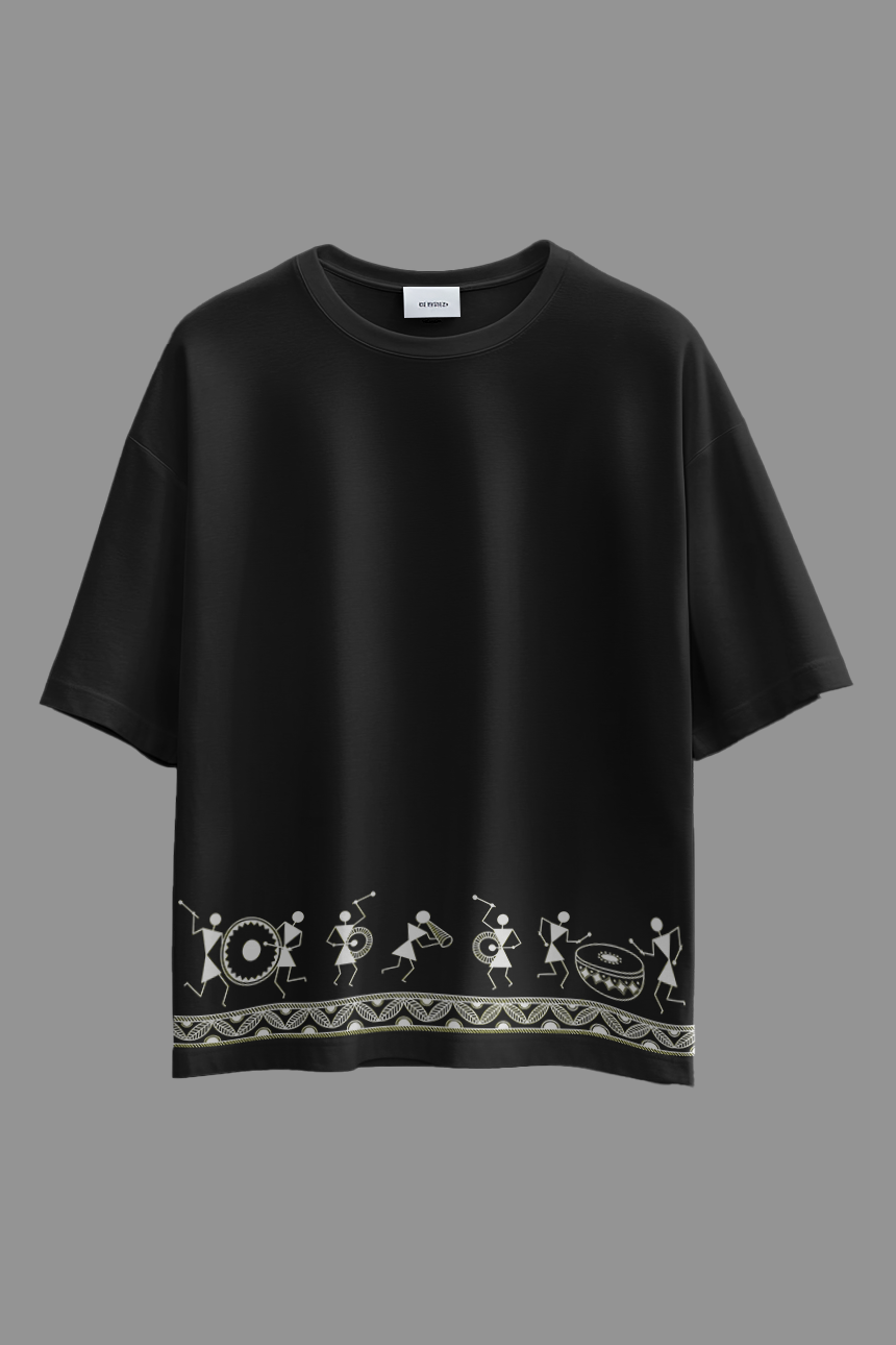 Oversized Warli T-Shirt – Music Wave