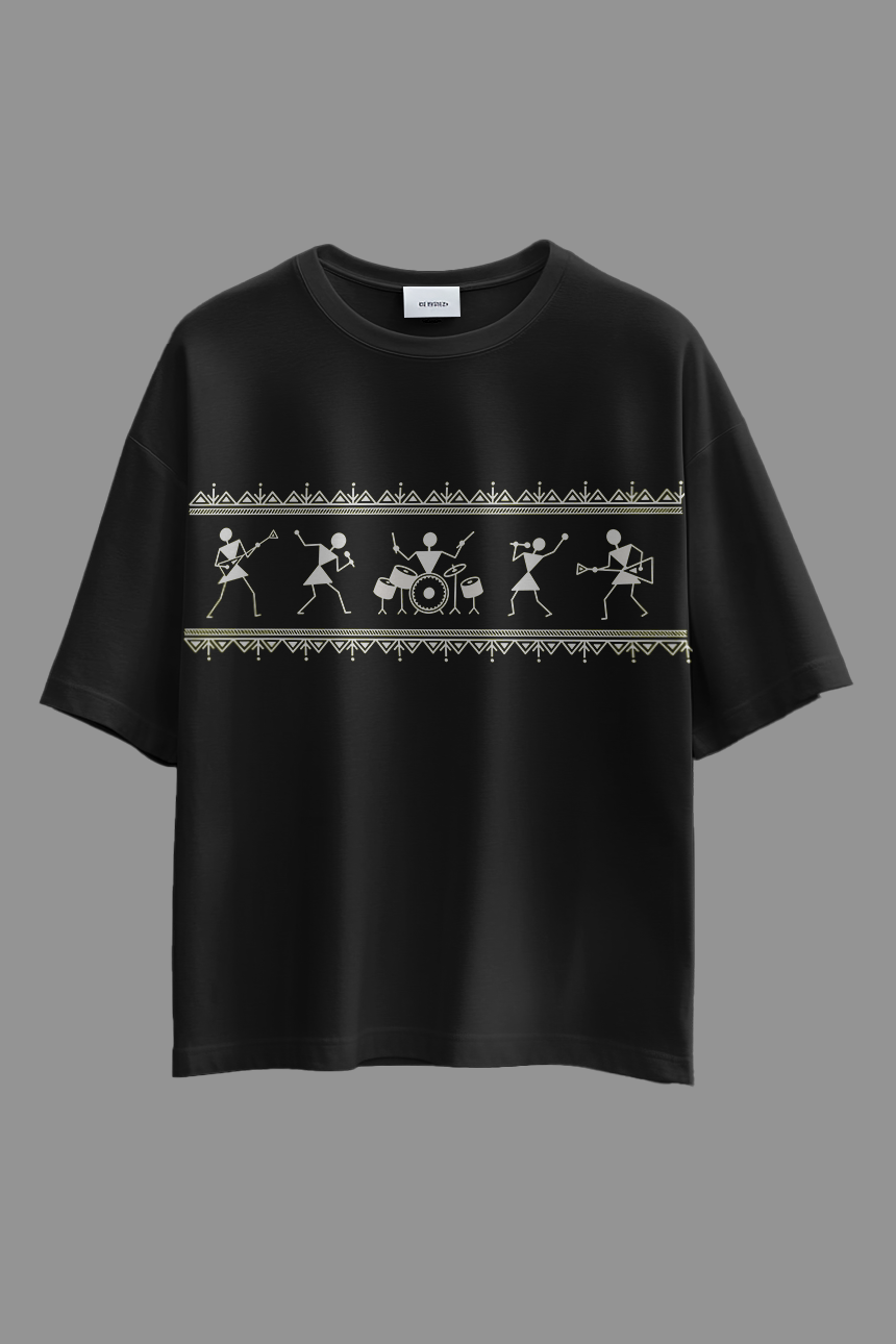 Oversized Warli T-Shirt - Rock Band