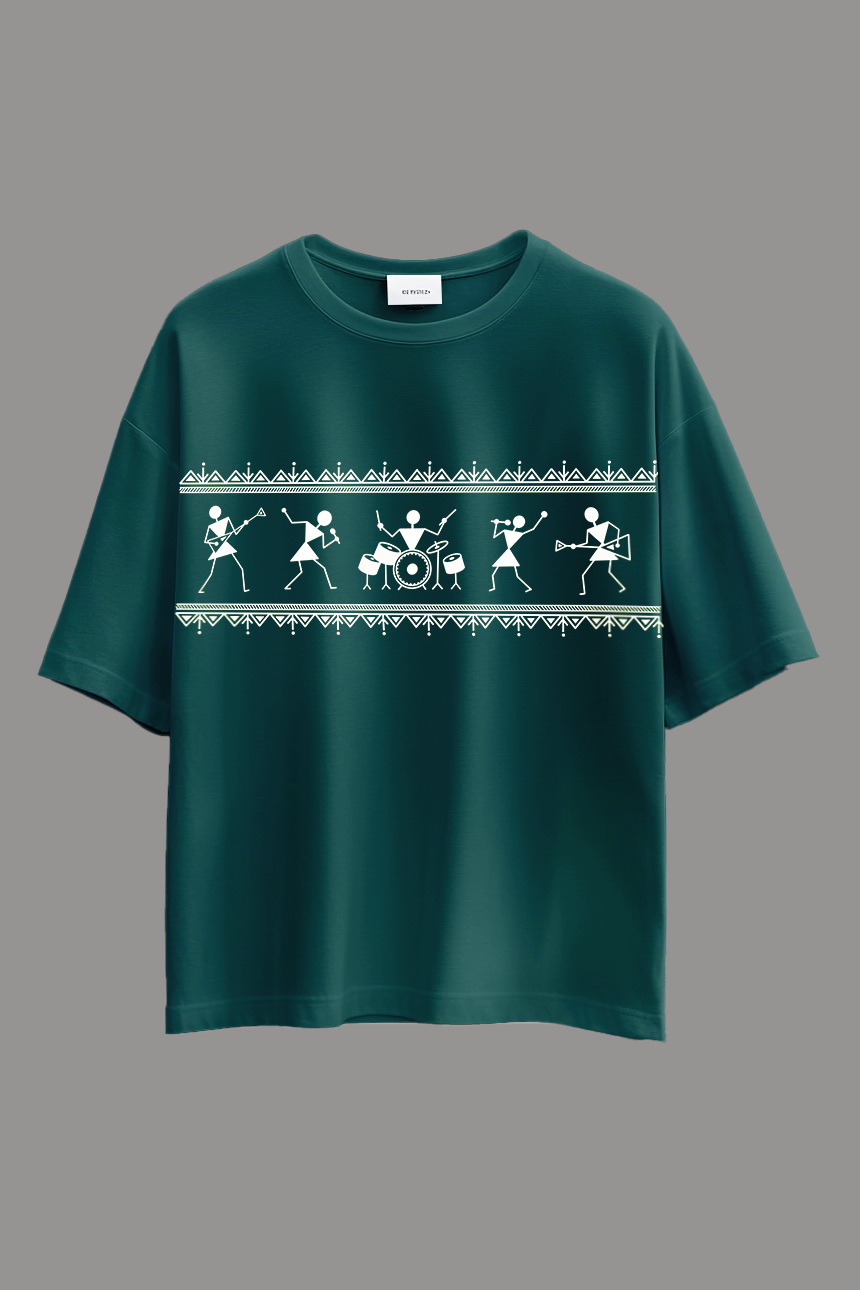 Oversized Warli T-Shirt - Rock Band