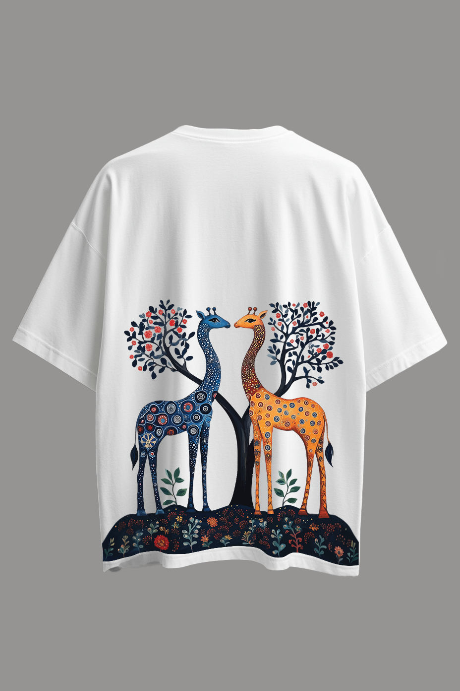 Oversized Gond Art T-Shirt – Giraffe Dreams