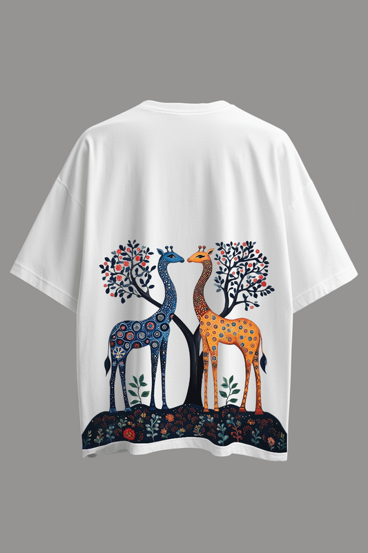 Oversized Gond Art T-Shirt – Giraffe Dreams